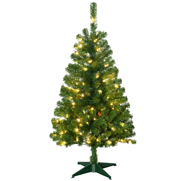 Homcom 4' Artificial Prelit Christmas Trees With Warm White Or Colorful LED Lights Auto Open