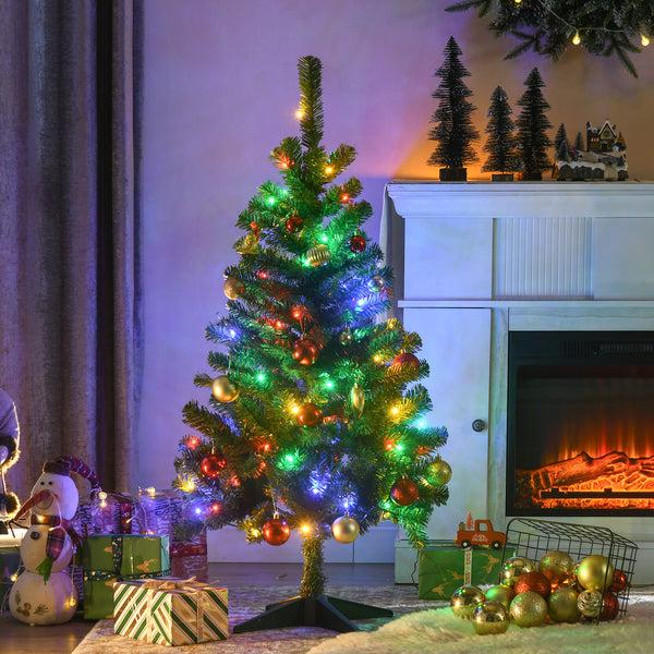 Homcom 4' Artificial Prelit Christmas Trees With Warm White Or Colorful LED Lights Auto Open