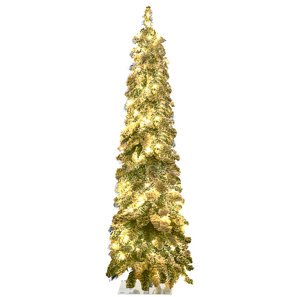Homcom 4' Slim Frosted Christmas Trees W/ Warm White Or Colorful LED Lights Downswept Shape