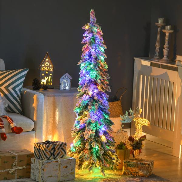 Homcom 4' Slim Frosted Christmas Trees W/ Warm White Or Colorful LED Lights Downswept Shape