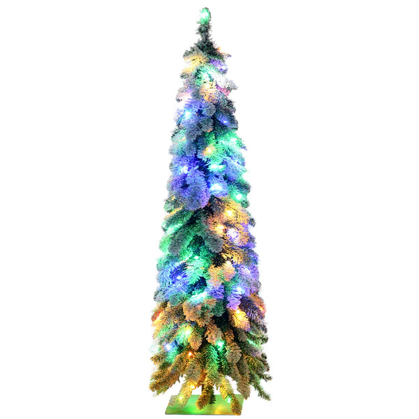 homcom 4' Slim Frosted Christmas Trees w/ Warm White or Colorful LED Lights Downswept Shape