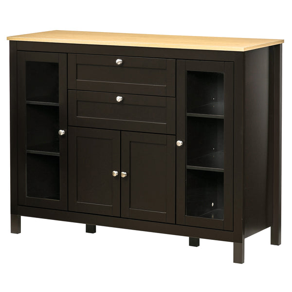Homcom 47" Sideboard Buffet Cabinet With Rubber Wood Top Glass Door Coffee Bar Cabinet Brown