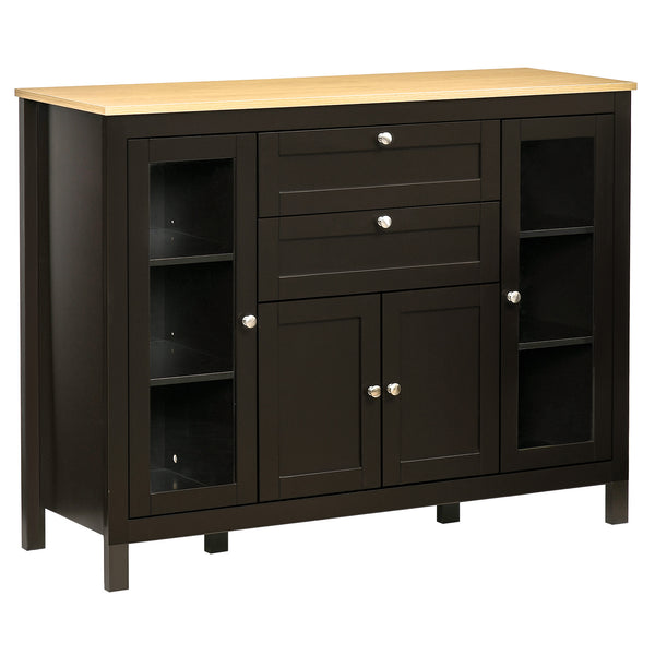 homcom 47" Sideboard Buffet Cabinet with Rubber Wood Top Glass Door Coffee Bar Cabinet Brown