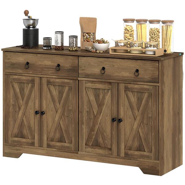 Homcom 48" Storage Buffet Cabinet Dining Sideboard Cabinet With Adjustable Shelves Light Brown