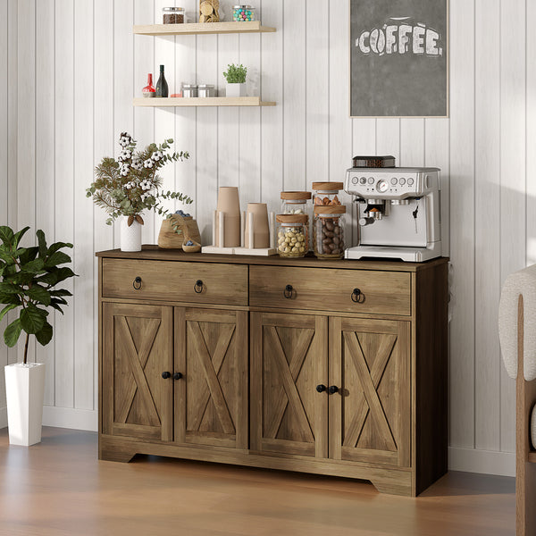 Homcom 48" Storage Buffet Cabinet Dining Sideboard Cabinet With Adjustable Shelves Light Brown