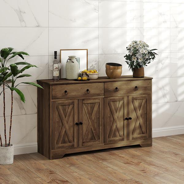 Homcom 48" Storage Buffet Cabinet Dining Sideboard Cabinet With Adjustable Shelves Light Brown