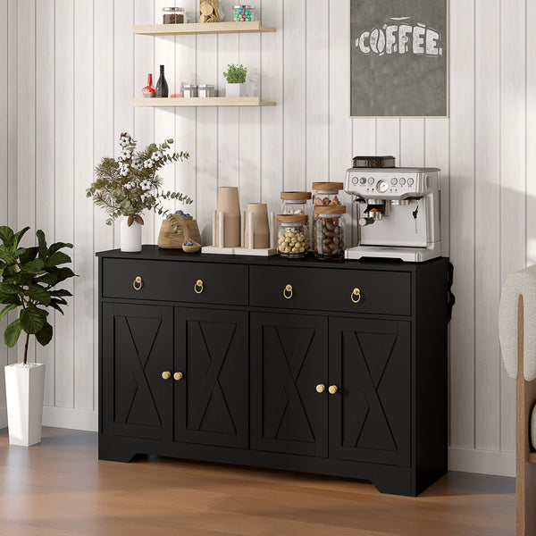 Homcom 48" Storage Buffet Cabinet Dining Sideboard Cabinet With Adjustable Shelves Black