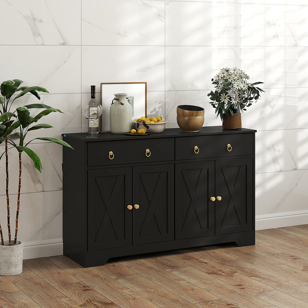 Homcom 48" Storage Buffet Cabinet Dining Sideboard Cabinet With Adjustable Shelves Black