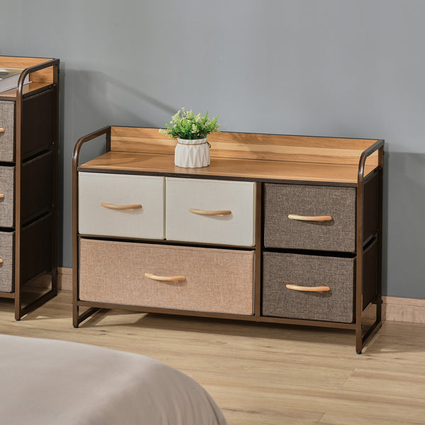 Homcom 5 Drawer Dresser Storage Tower Sturdy Steel Frame Wood Top For Bedroom Hallway