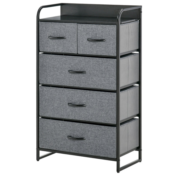 Homcom 5 Drawer Dresser Tower Chest Of Drawers Organizer With Steel Frame Grey