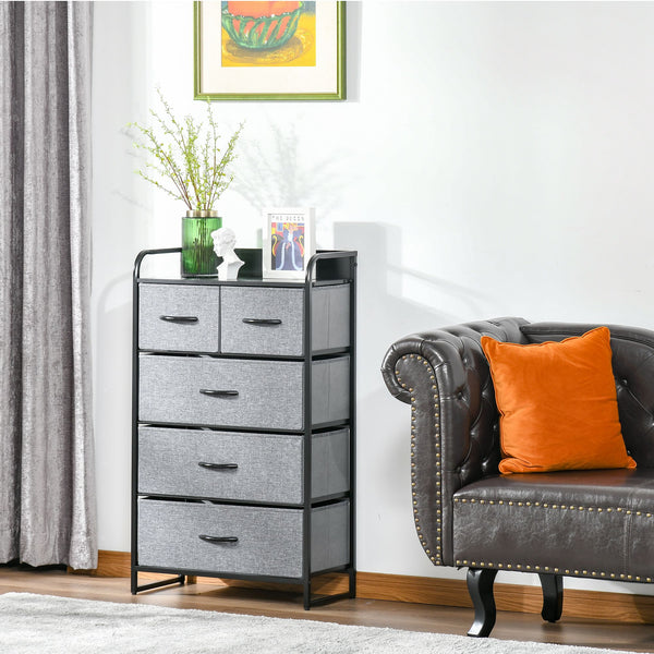 Homcom 5 Drawer Dresser Tower Chest Of Drawers Organizer With Steel Frame Grey