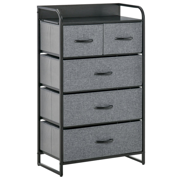 homcom 5 Drawer Dresser Tower Chest of Drawers Organizer with Steel Frame Grey