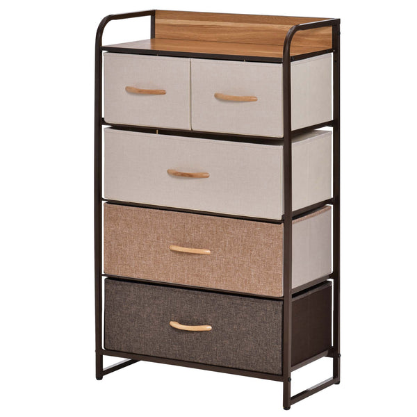 Homcom 5 Drawer Fabric Dresser Tower 4 Tier Storage Organizer With Steel Frame Maple Wood