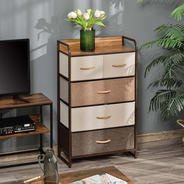 Homcom 5 Drawer Fabric Dresser Tower 4 Tier Storage Organizer With Steel Frame Maple Wood