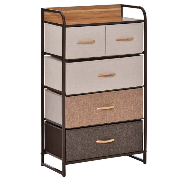 homcom 5 Drawer Fabric Dresser Tower 4 Tier Storage Organizer with Steel Frame Maple Wood