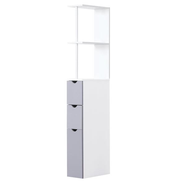 Homcom 54" Tall Bathroom Storage Cabinet Freestanding Linen Tower W/ 2 Tier Shelf & Drawers White
