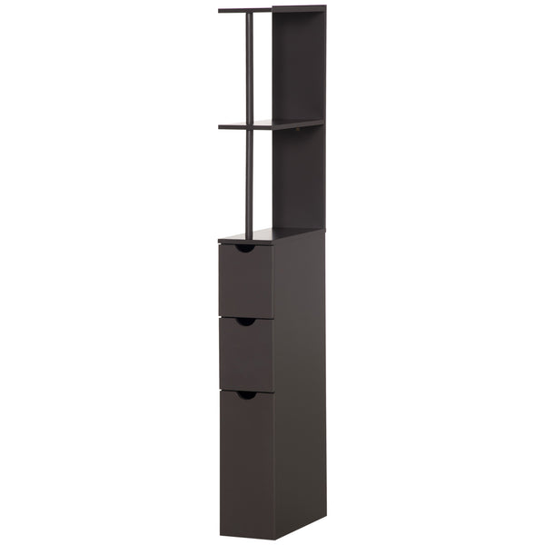 Homcom 54" Tall Bathroom Storage Cabinet Freestanding Linen Tower W/ 2 Tier Shelf & Drawers Brown