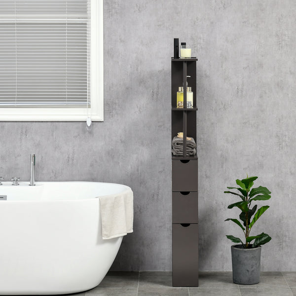 Homcom 54" Tall Bathroom Storage Cabinet Freestanding Linen Tower W/ 2 Tier Shelf & Drawers Brown