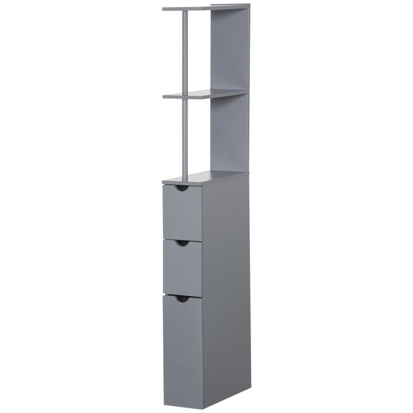 Homcom 54" Tall Bathroom Storage Cabinet Freestanding Linen Tower W/ 2 Tier Shelf & Drawers Grey
