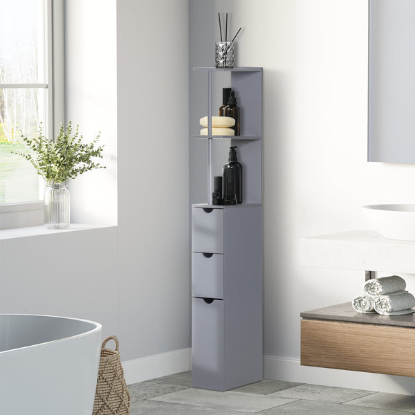 Homcom 54" Tall Bathroom Storage Cabinet Freestanding Linen Tower W/ 2 Tier Shelf & Drawers Grey