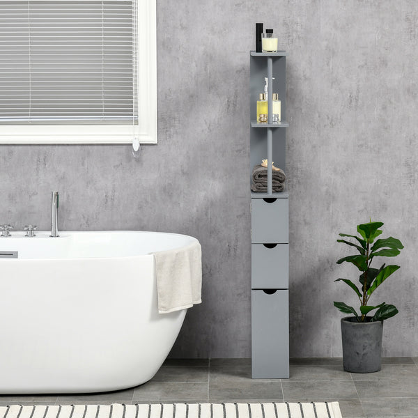 Homcom 54" Tall Bathroom Storage Cabinet Freestanding Linen Tower W/ 2 Tier Shelf & Drawers Grey