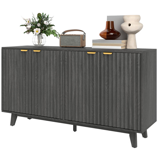 Homcom 55" Sideboard Storage Cabinet W/ 4 Doors 2 Adjustable Shelves & 5 Wood Legs Distressed Gray