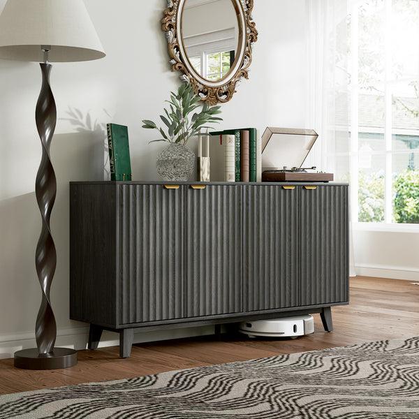 Homcom 55" Sideboard Storage Cabinet W/ 4 Doors 2 Adjustable Shelves & 5 Wood Legs Distressed Gray