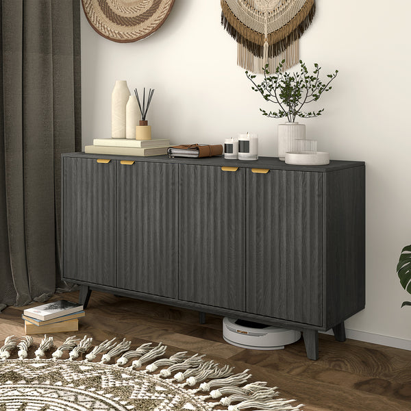 Homcom 55" Sideboard Storage Cabinet W/ 4 Doors 2 Adjustable Shelves & 5 Wood Legs Distressed Gray