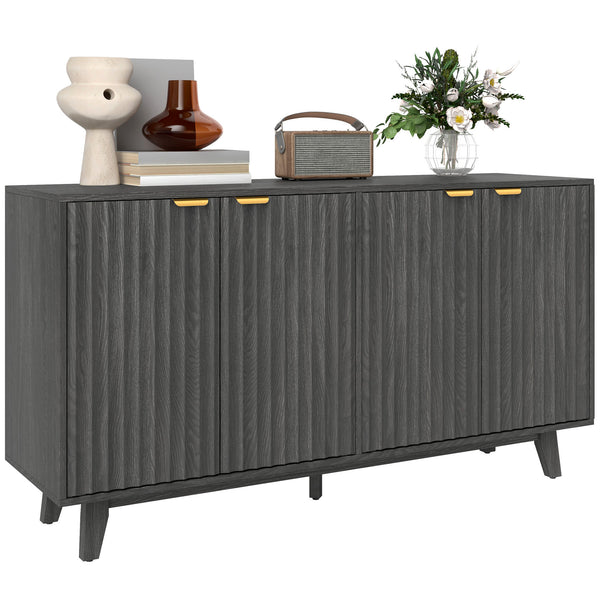 homcom 55" Sideboard Storage Cabinet w/ 4 Doors 2 Adjustable Shelves & 5 Wood Legs Distressed Gray