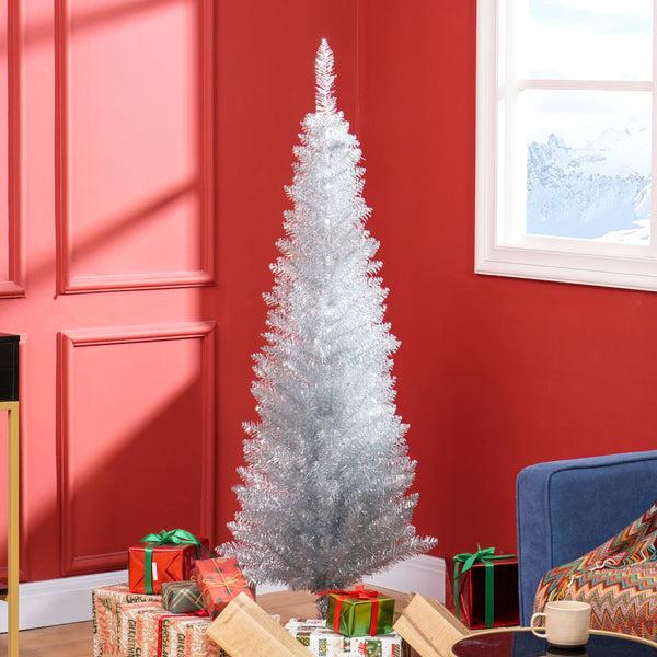 Homcom 5ft Pencil Artificial Christmas Tree With Realistic Branches & 294 Tips Silver