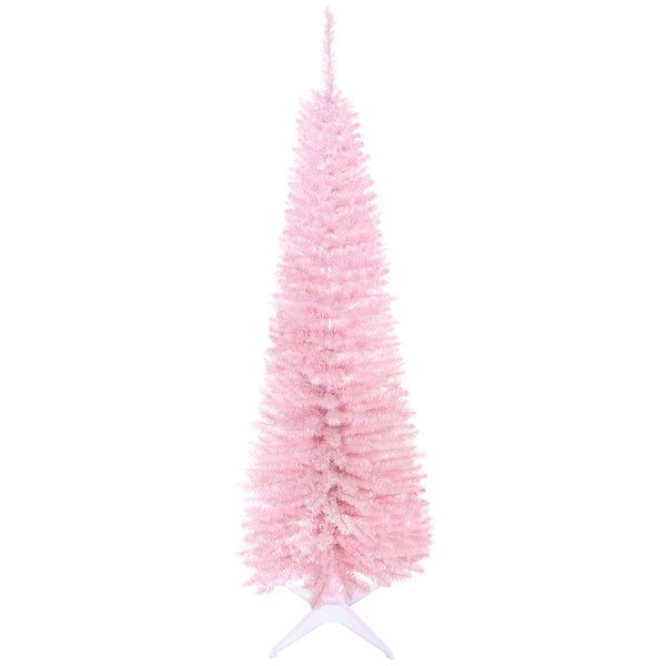 Homcom 5ft Slim Pencil Christmas Tree With 294 Realistic Branch Tips & Stand Pink