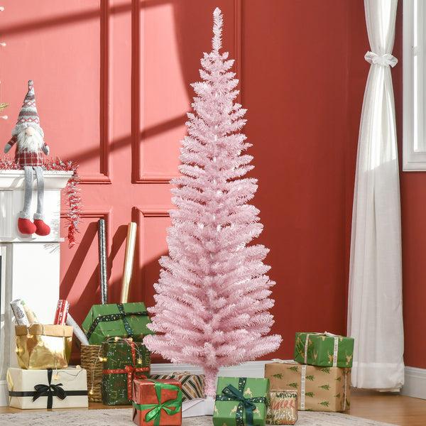 Homcom 5ft Slim Pencil Christmas Tree With 294 Realistic Branch Tips & Stand Pink