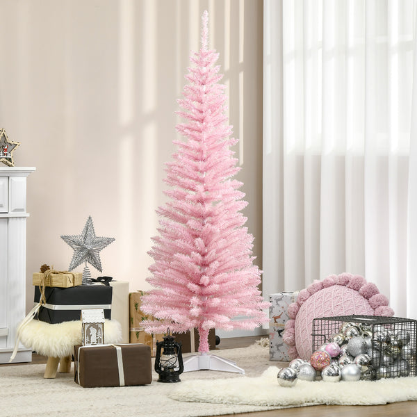 Homcom 5ft Slim Pencil Christmas Tree With 294 Realistic Branch Tips & Stand Pink