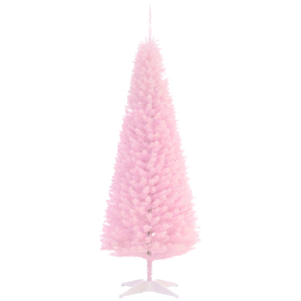 homcom 5ft Slim Pencil Christmas Tree with 294 Realistic Branch Tips & Stand Pink