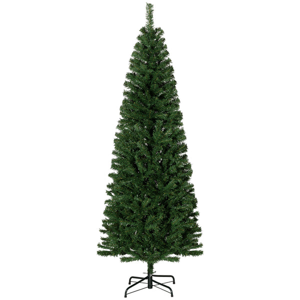 Homcom 6 FT Slim Christmas Tree Pencil Xmas Artificial Tree W/ 618 Tips & Stable Stand Green