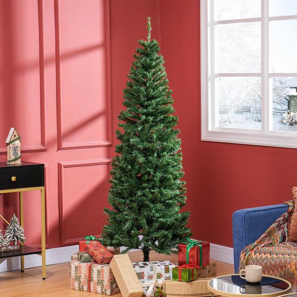 Homcom 6 FT Slim Christmas Tree Pencil Xmas Artificial Tree W/ 618 Tips & Stable Stand Green