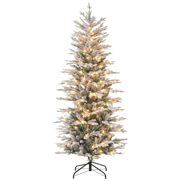 Homcom 6' Pre-Lit Flocked Christmas Tree With Snow Branches Auto Open Extra Bulb