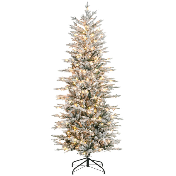 Homcom 6' Pre-Lit Flocked Christmas Tree With Snow Branches Auto Open Extra Bulb