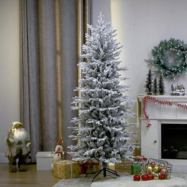 homcom 6' Pre-Lit Flocked Christmas Tree with Snow Branches Auto Open Extra Bulb