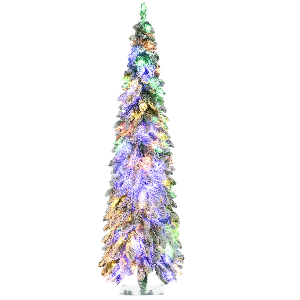 Homcom 6' Slim Frosted Christmas Trees W/ Warm White Or Colorful LED Lights Downswept Shape