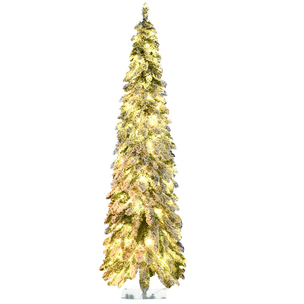 Homcom 6' Slim Frosted Christmas Trees W/ Warm White Or Colorful LED Lights Downswept Shape