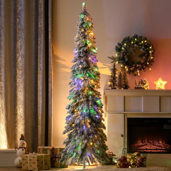 Homcom 6' Slim Frosted Christmas Trees W/ Warm White Or Colorful LED Lights Downswept Shape
