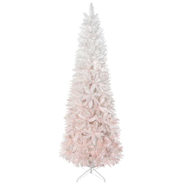 Homcom 6' Unlit Pencil Fir Artificial Tree With Realistic Branches & Steel Base Pink & White