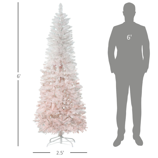 Homcom 6' Unlit Pencil Fir Artificial Tree With Realistic Branches & Steel Base Pink & White