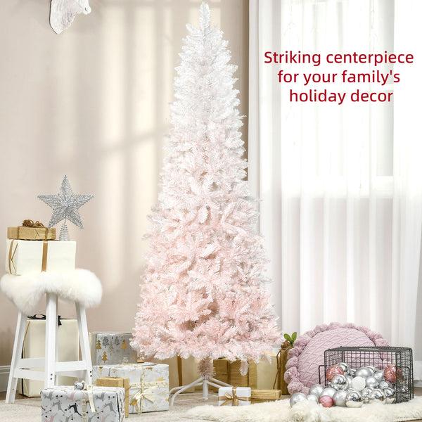 Homcom 6' Unlit Pencil Fir Artificial Tree With Realistic Branches & Steel Base Pink & White