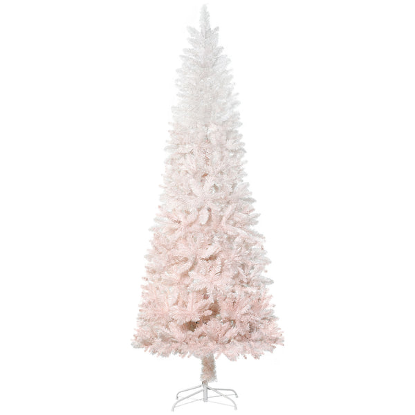 homcom 6' Unlit Pencil Fir Artificial Tree with Realistic Branches & Steel Base Pink & White