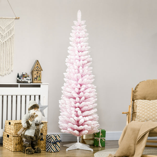 Homcom 6' Unlit Snow Flocked Slim Christmas Tree Pink