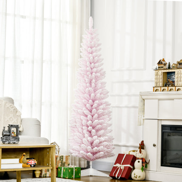 Homcom 6' Unlit Snow Flocked Slim Christmas Tree Pink