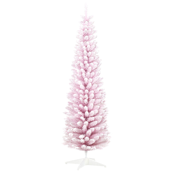 homcom 6' Unlit Snow Flocked Slim Christmas Tree Pink