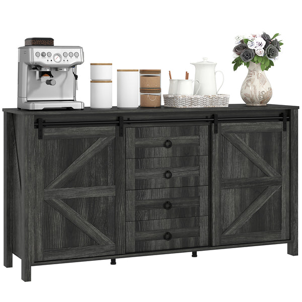 homcom 60" Sideboard Buffet Cabinet w/ 2 Barn Doors 4 Drawers & 2 Adjustable Shelves Dark Grey